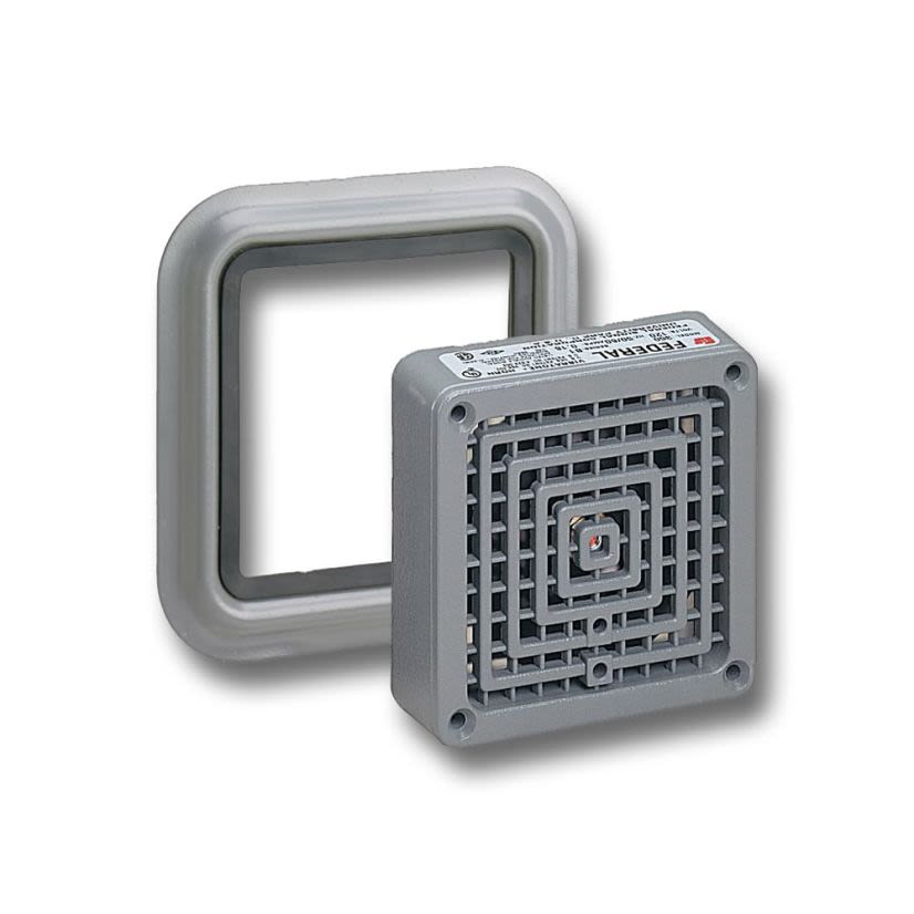 Federal Signal Vibratone® 350TR-024 350TR Compact Heavy-Duty Electronic Horn With Trim Ring, 24 VAC, 0.9 A, 110/100 dB Sound, Indoor/Outdoor, Surface Mount, Gray, ARRA Compliant|BAA Compliant|CSA Certified|cUL Listed|FM Approved|UL Listed